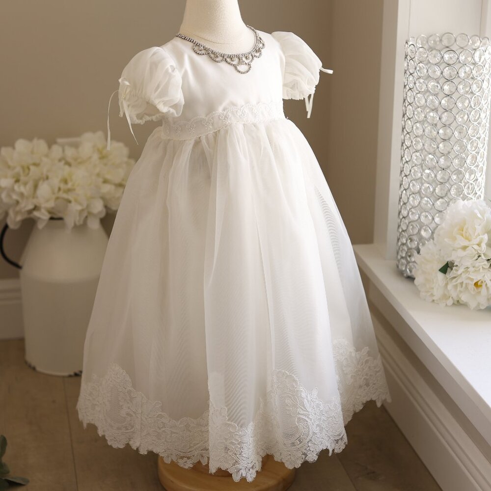 Ivory Organza Flower Girl Dress Dollcake Boutique Rhinestones Special Occasion